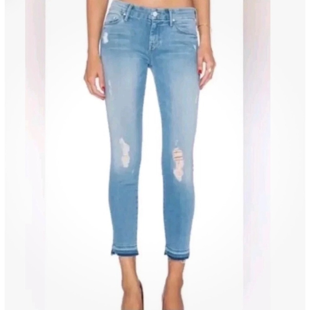 Mother 27 Undone Hem Looker Crop Cliffhanger Jeans Ankle Distressed Skinny